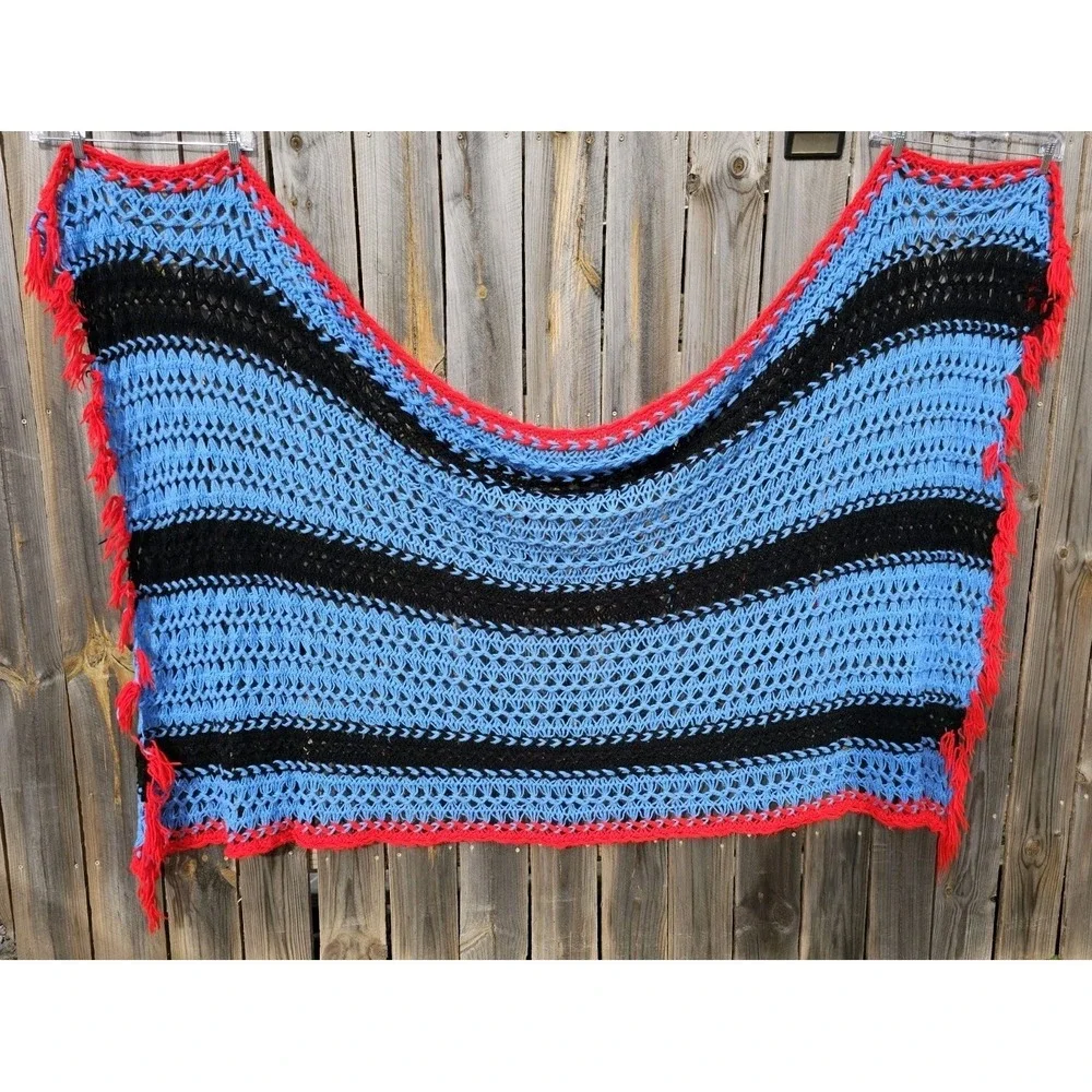 VTG Large Colorful Crocheted Afghan Blanket Throw 100x45 Grannycore Handwoven